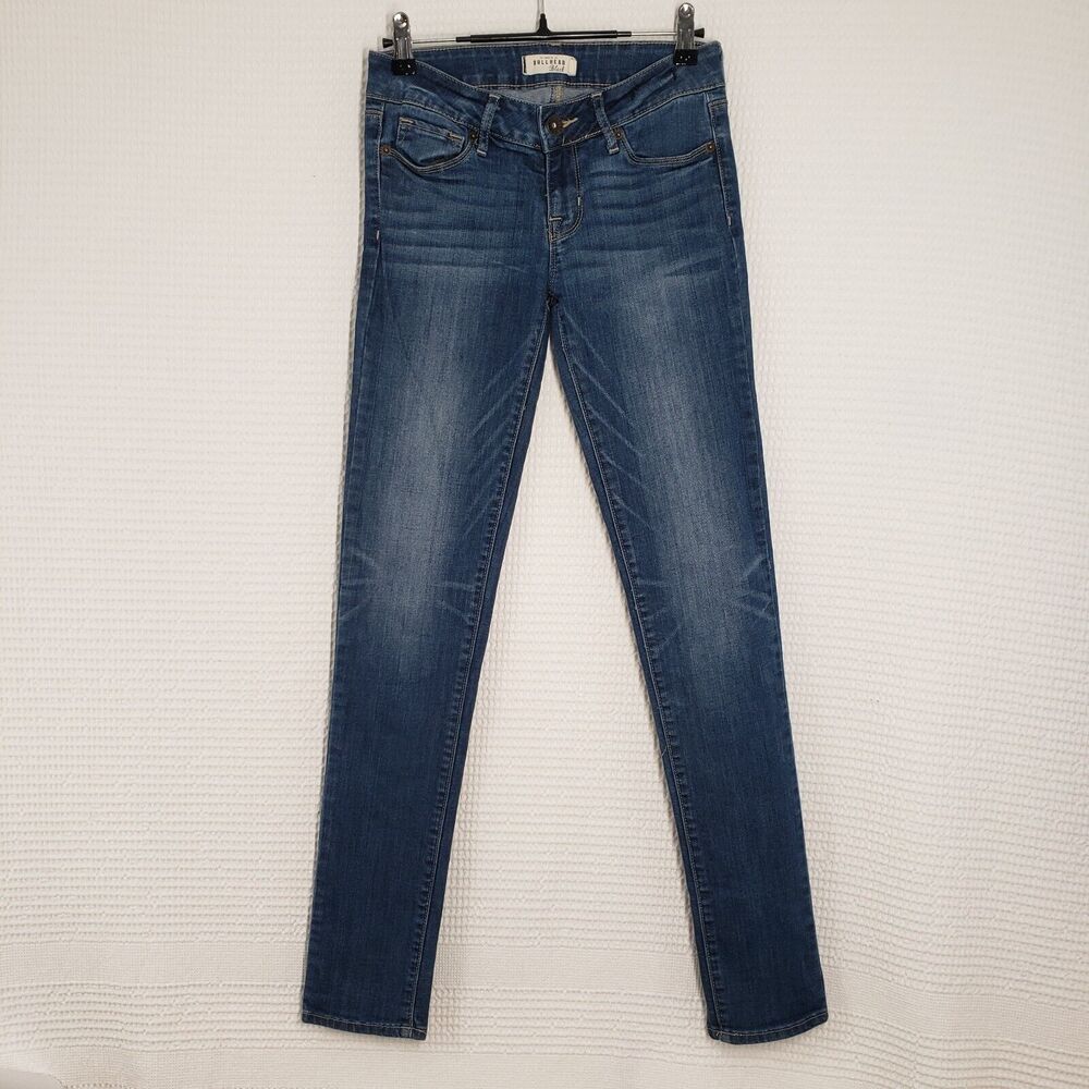 Bullhead Black Jeans Womens Juniors 1 Skinny Low Rise Dark Wash Distressed
